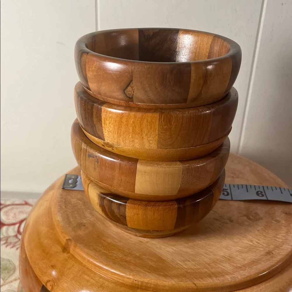 Wooden Checkered Handmade Salad Bowl 5 Piece Set